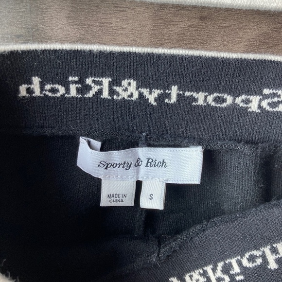 Sporty & Rich Serif Logo Knit Legging and Bra Set Black and White Small - Picture 8 of 12